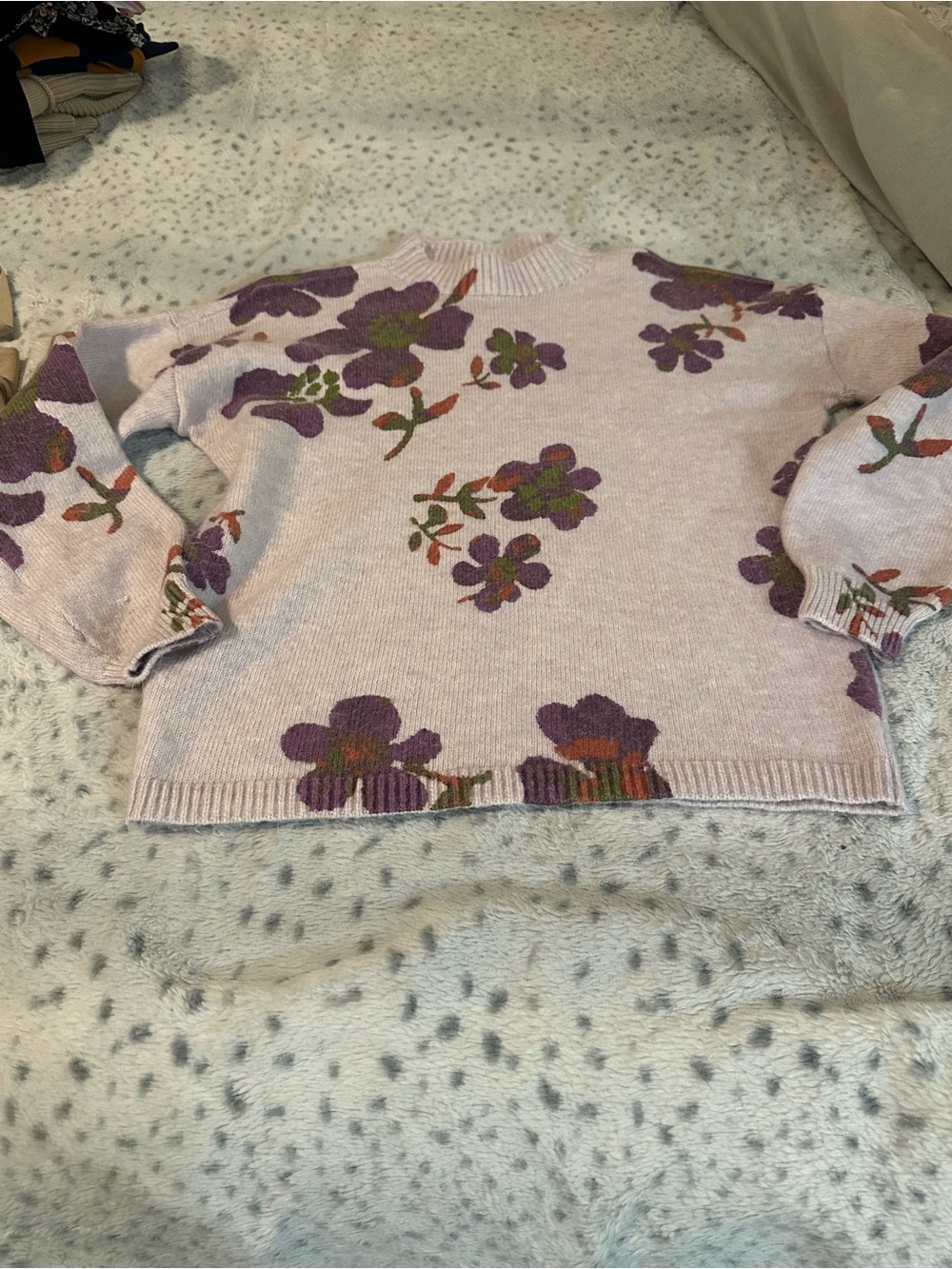 LOFT Light Pink Floral Cowl-Neck Sweater